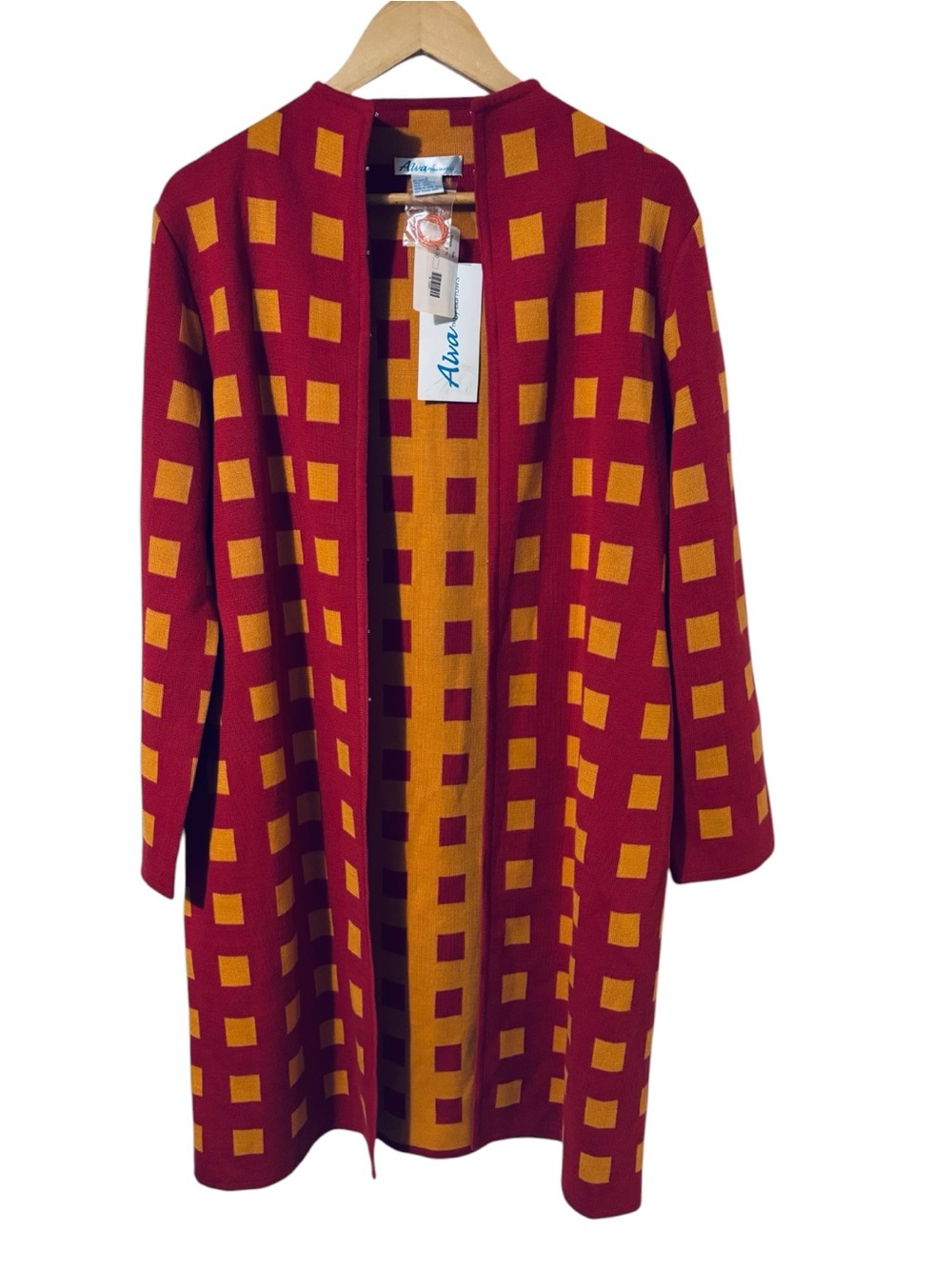 NWT ALVA Sweater Cardigan Duster Wool Vintage Check Pattern Fall Women’s Small